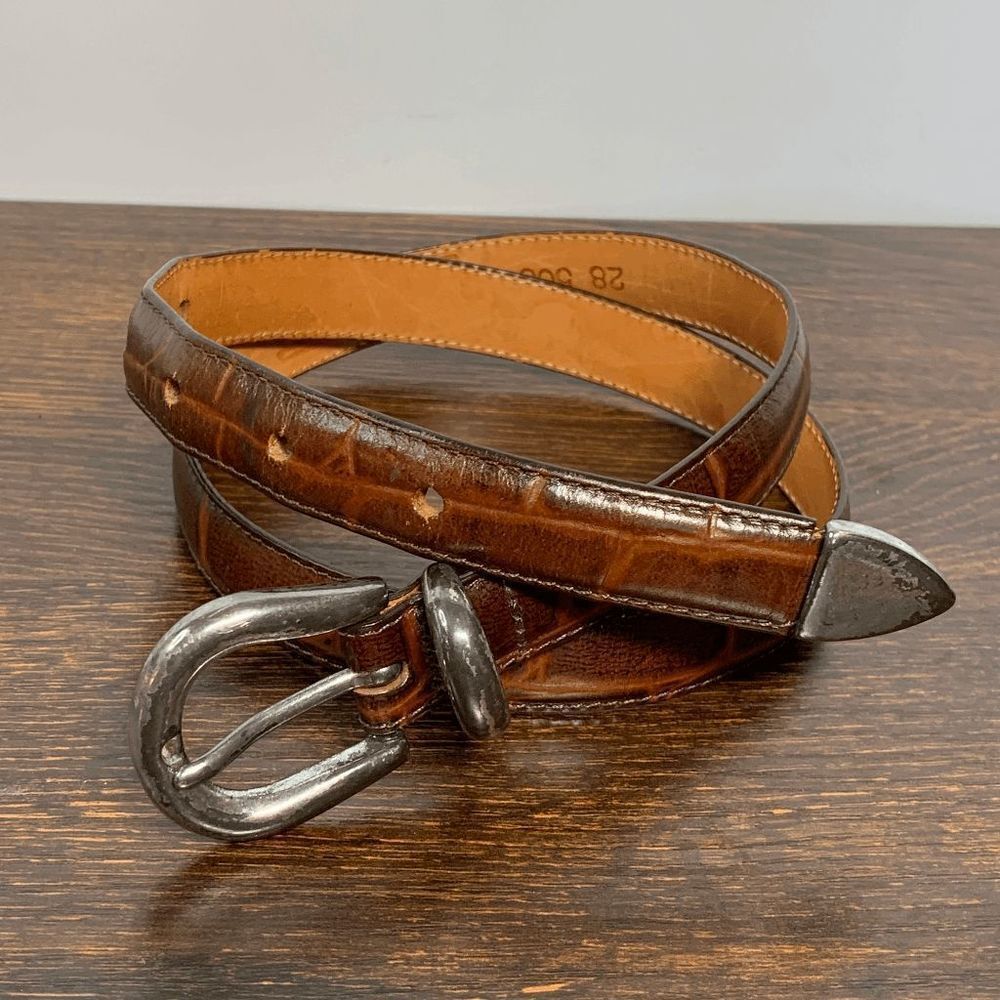 Lands End Genuine Brown Leather Adjustable Buckle Belt Size 26-30''